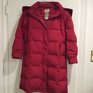 LL Bean Fuchsia Goose Down Coat with Faux Fur Trim Hood Sz. XS